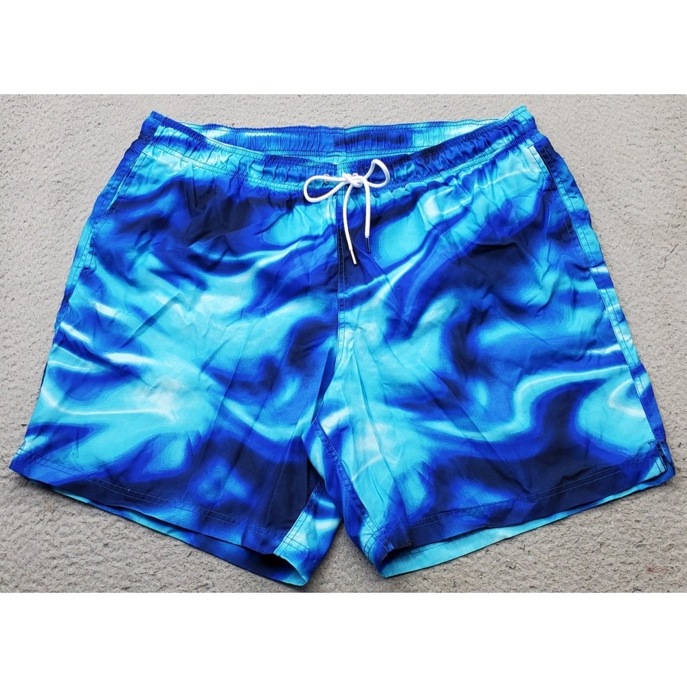 Lands' End Swim Trunks Shorts Mens XXL Multicolor Tie Dye Mesh Lined Drawstring